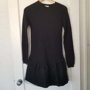 RED Valentino Black Ribbed Knit Sweater Dress with Layered Skirt Size Small